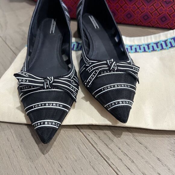 Tory Burch Penelope Mesh Flats Pointed Toe Logo Size 7.5 NEW - Picture 11 of 15